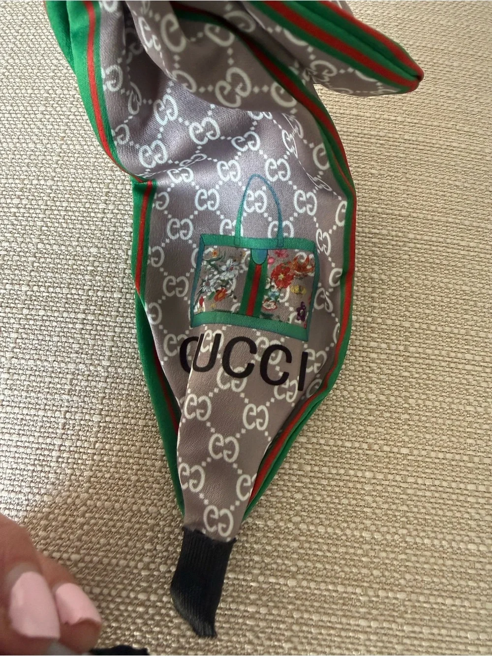 Custom Handmade Headband Gucci GG Fabric Green Red Bow